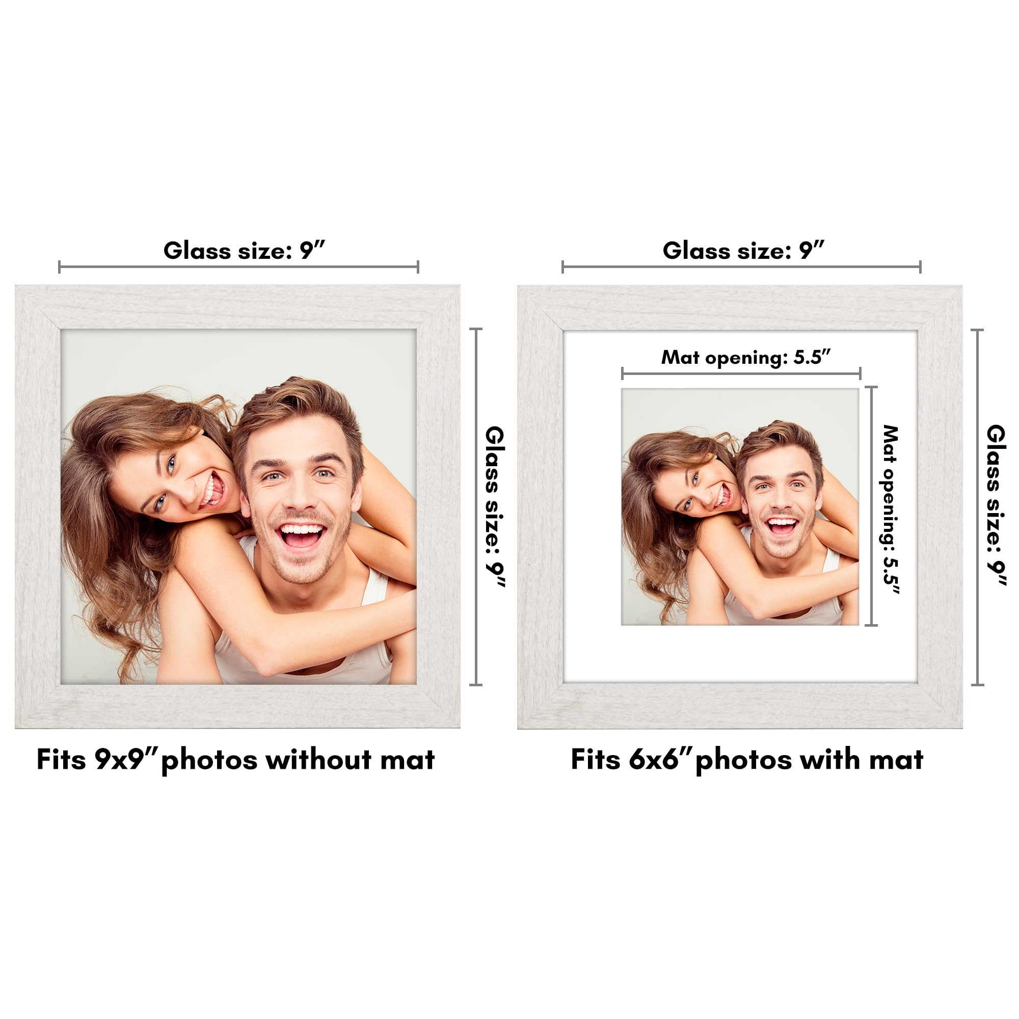 Americanflat 9x9 Picture Frame with Shatter-Resistant Glass - Use as 6x6 Frame with Mat or Display 9x9 Photo Without Mat - Hudso